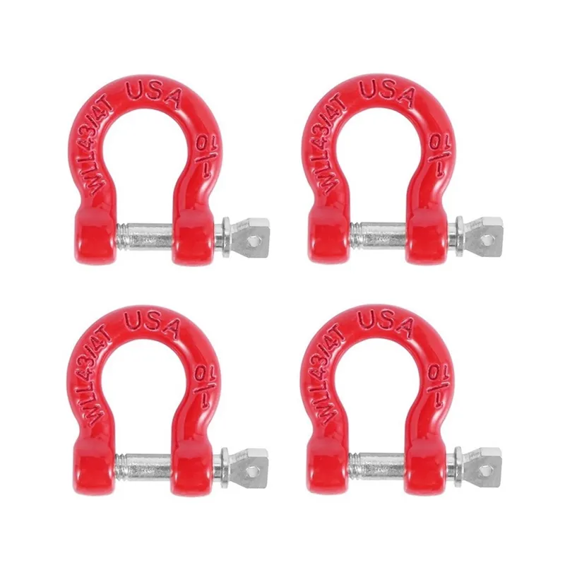 4Pcs Metal Bumper D-Ring Red Tow Hook Trailer Rescue Hook for 1/10 RC Crawl