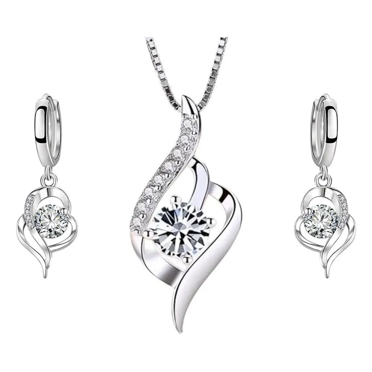 Women's Jewellery Set, Cubic Zirconia Heart Earrings & Pendant Necklace