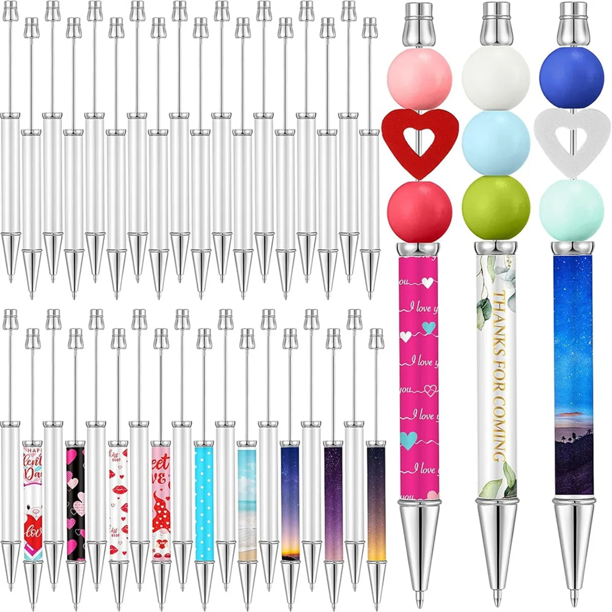 36 Pcs Sublimation Beaded Ballpoint Pens Metallic Black Ink Pens
