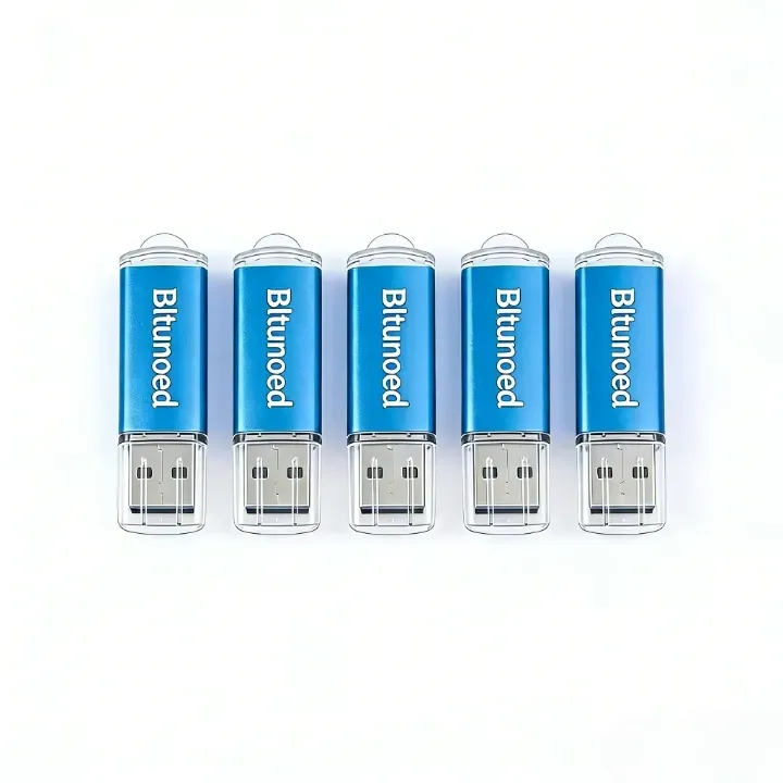 Bltunoed 128MB USB Flash Drives | Blue Metal Plug & Play Memory Sticks - 5 USB drives per set, 128MB