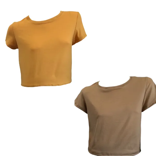 Maternity 2-Pack Short Sleeve DTY Crop Tops & Mustard & Stone