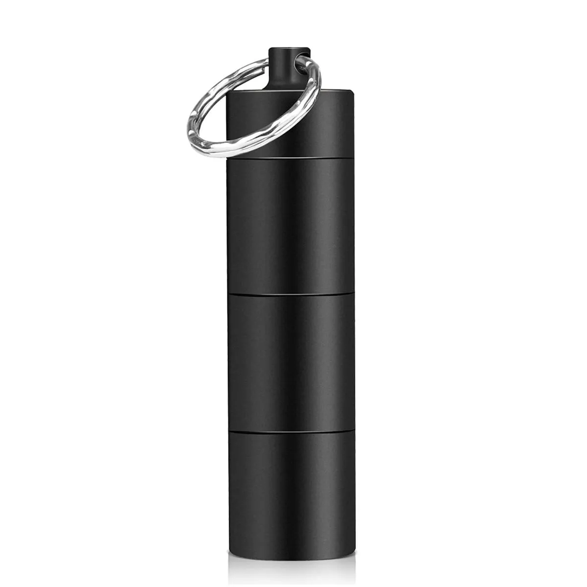 Portable Pill Case Keychain Waterproof Aluminum Travel Organizer - Black