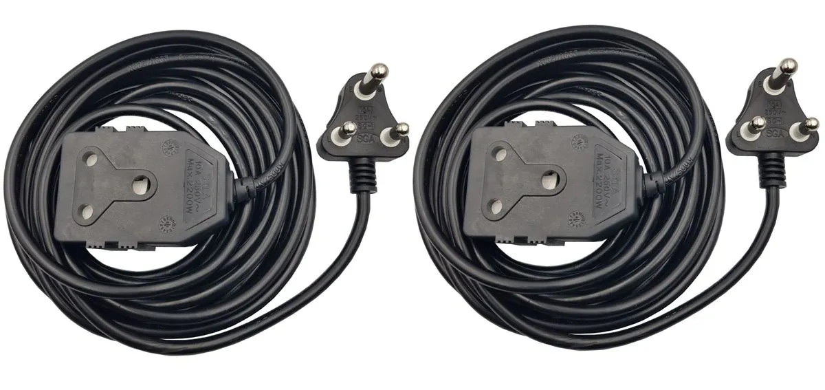 2 Pack 5m Black Extension Electrical Cord / Lead / Cable Double Coupler 10A