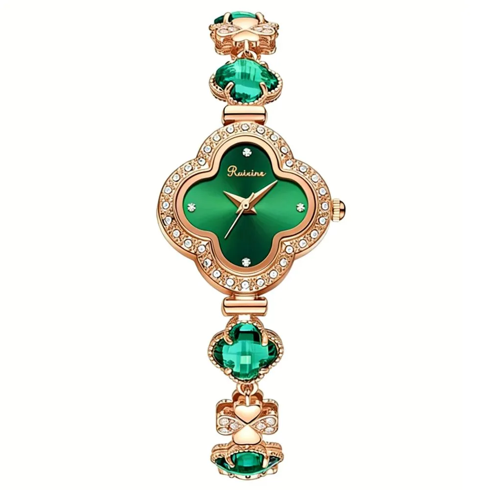 RUIXINE Women'S Watch Exquisite Four-Leaf Clover Dial Dazzling Glamorous