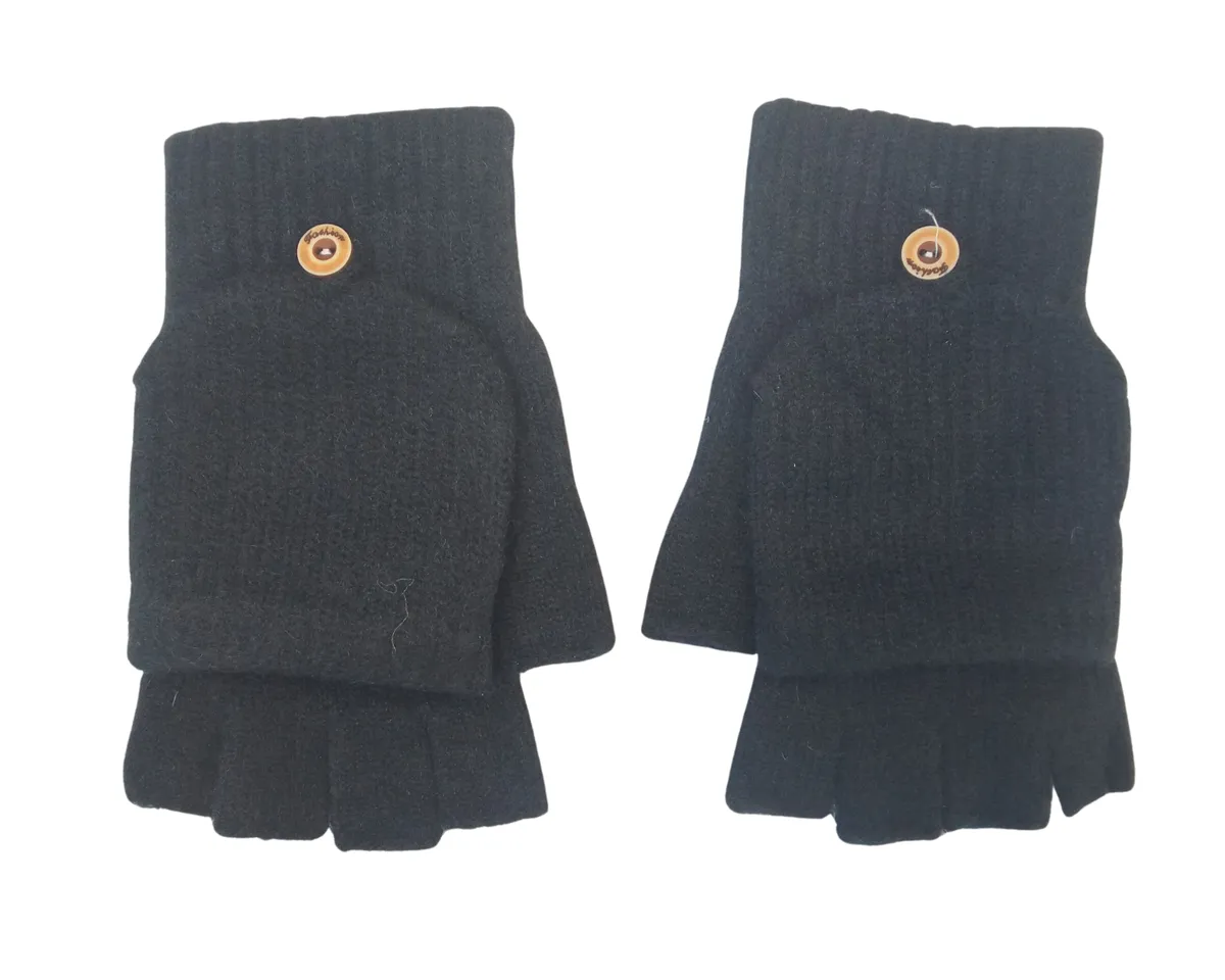 Winter Plain Convertible Fingerless Gloves- Half Finger Mittens Cotton Road