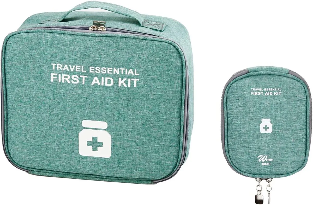 Portable First Aid Bag - Empty Travel Medicine Bag - Medical Supplies Organizer - Green
