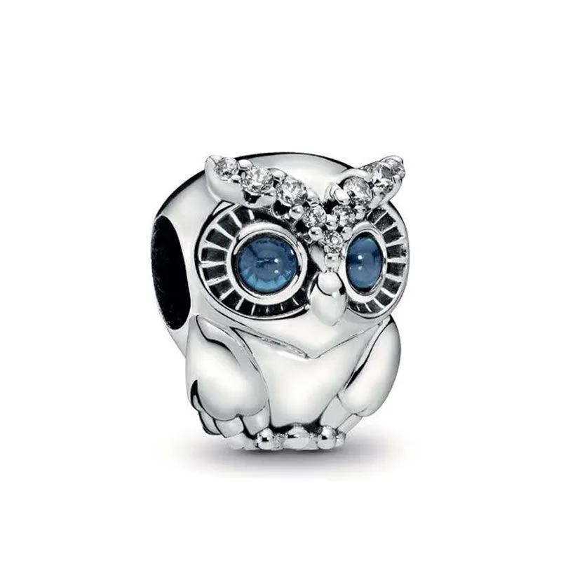 925 Sterling Silver OWL Blue Eyes Bead Charm