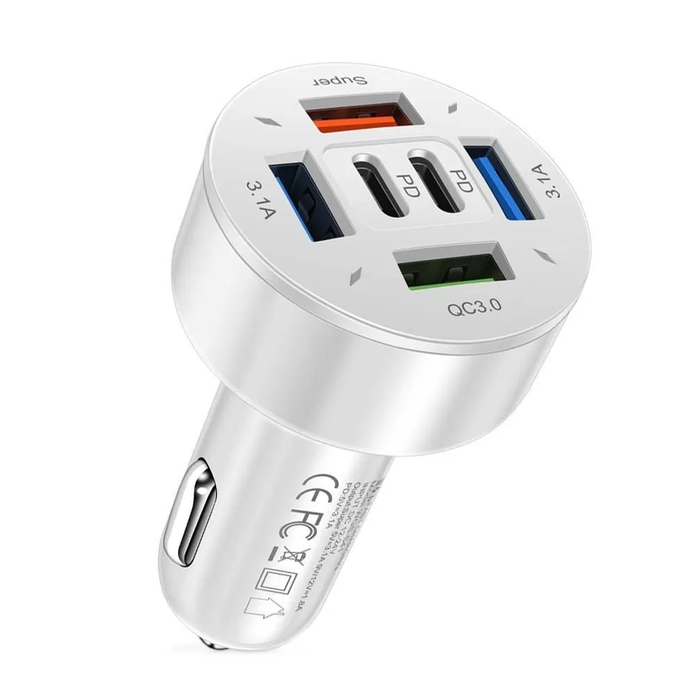 6-in-1 Car Charger 4USB+2PD QC3.0 Super Fast