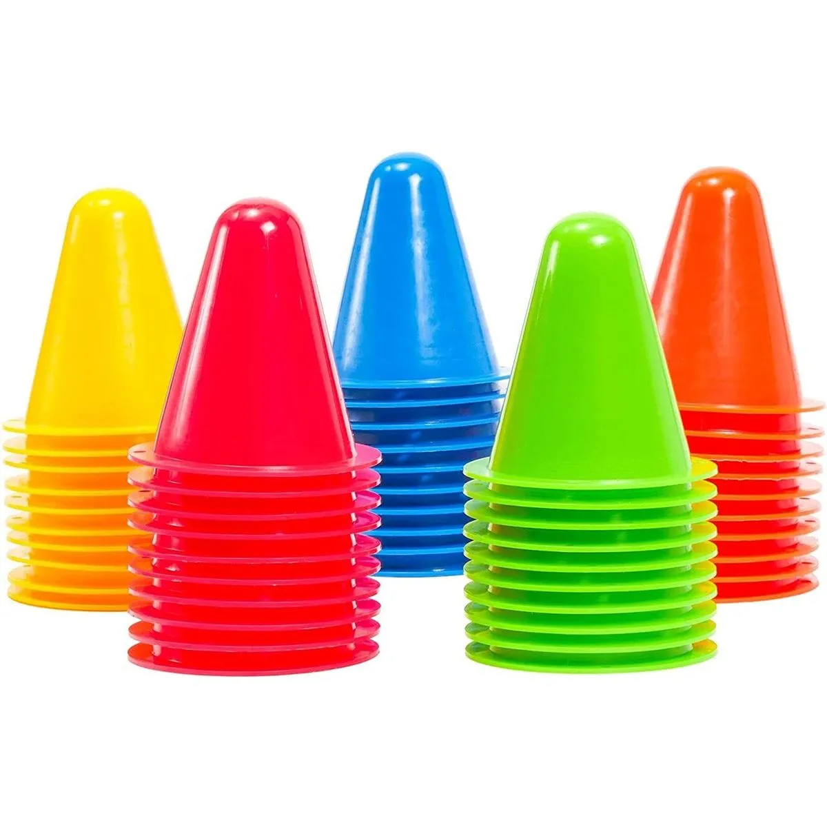 Mini Plastic Cones 50 Pack, 3" Assorted Colors for Soccer & PE Activities