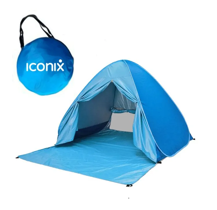 Iconix Pop-Up Beach Tent with Curtain - Blue
