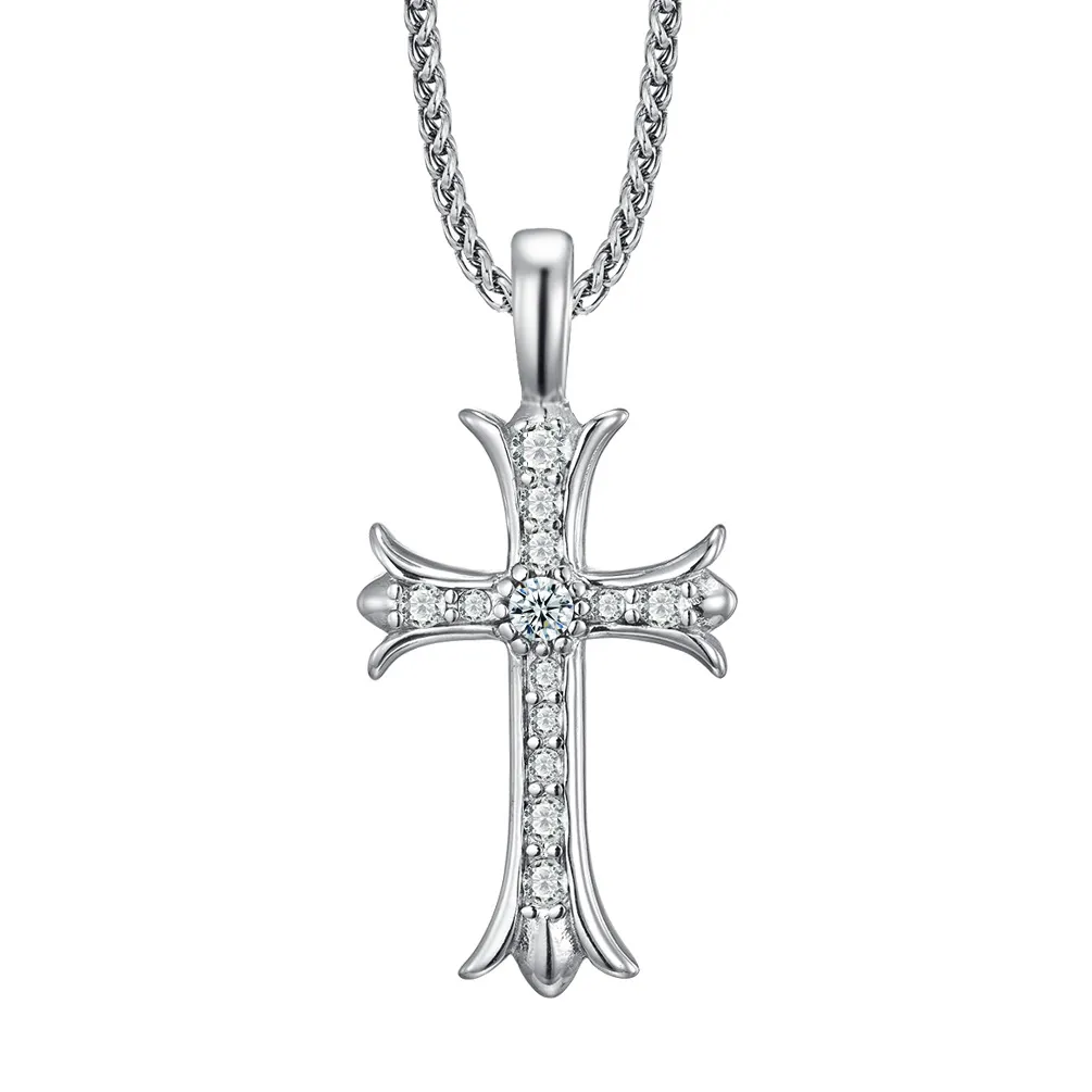 Gothic Cross Necklace with Stainless Steel and Inlaid Diamonds