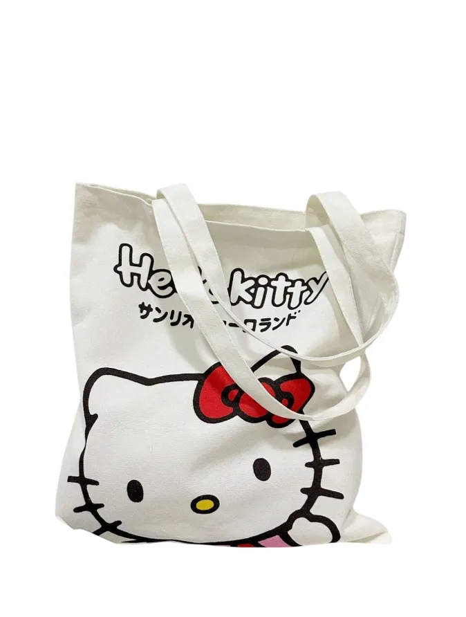 Cute Kawaii Hello Kitty White Line Shopper Tote Bag
