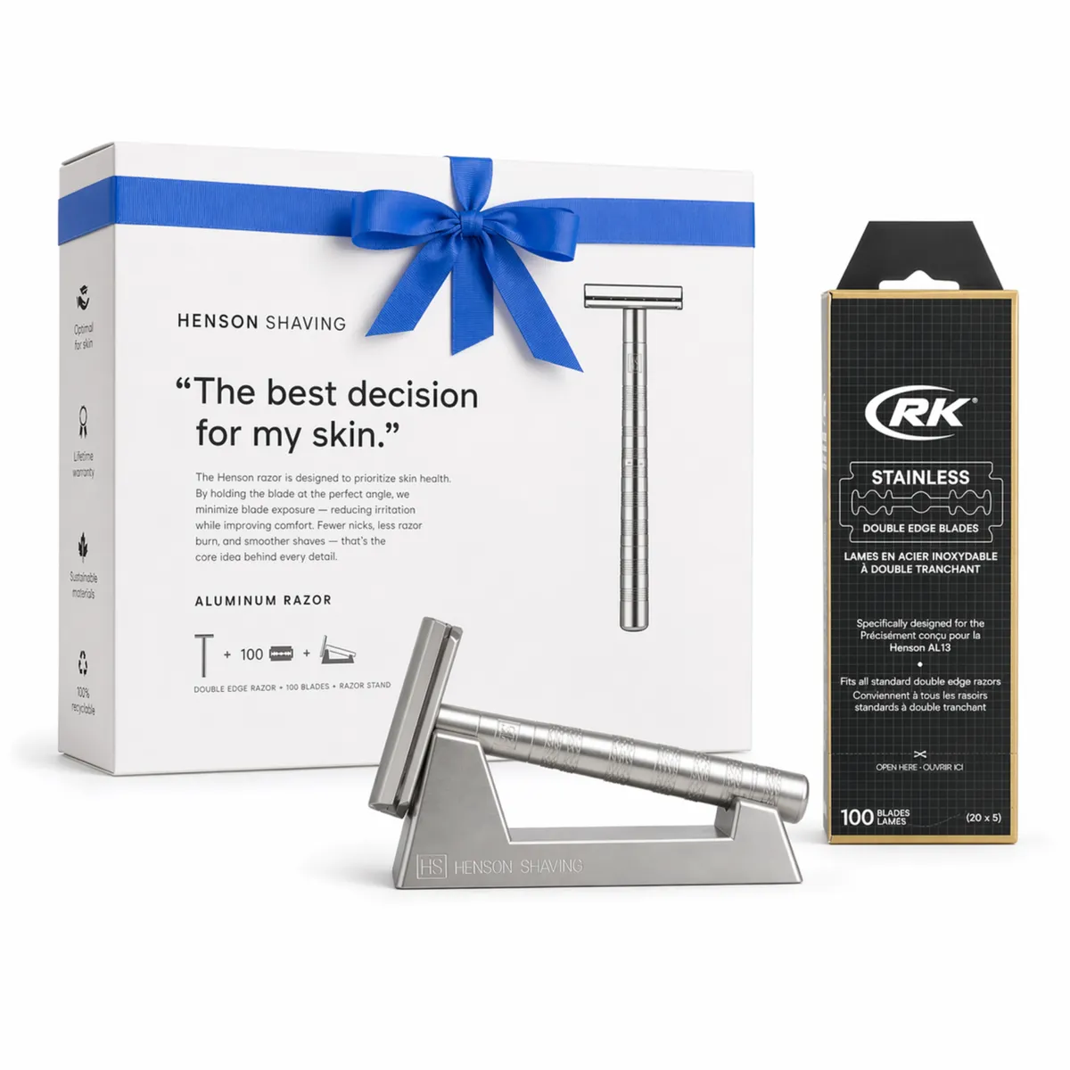 Henson Shaving Gift Set with Stand +100x Blades and Razor