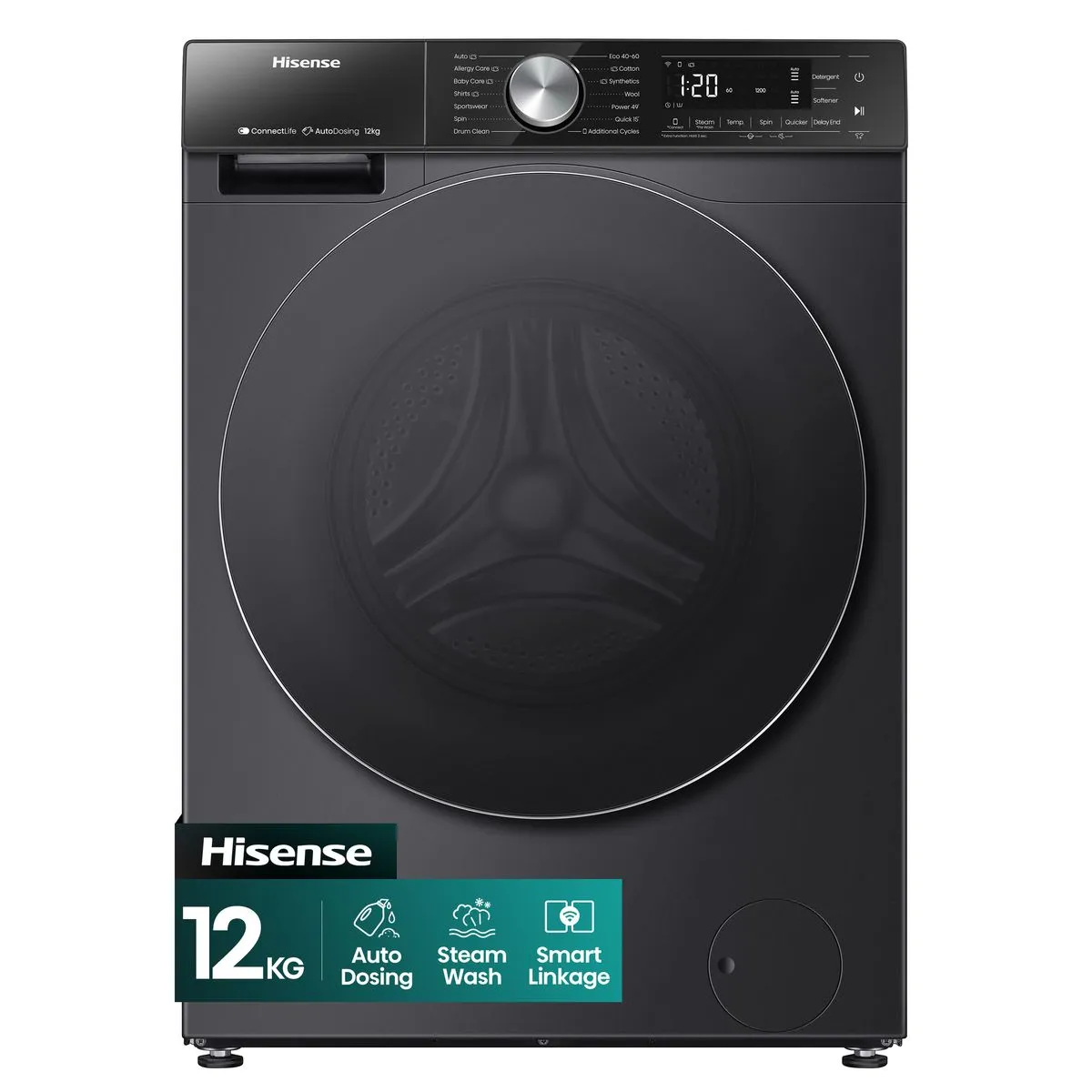 Hisense 12Kg Smart Front Load Washing Machine with Inverter - Premium Black