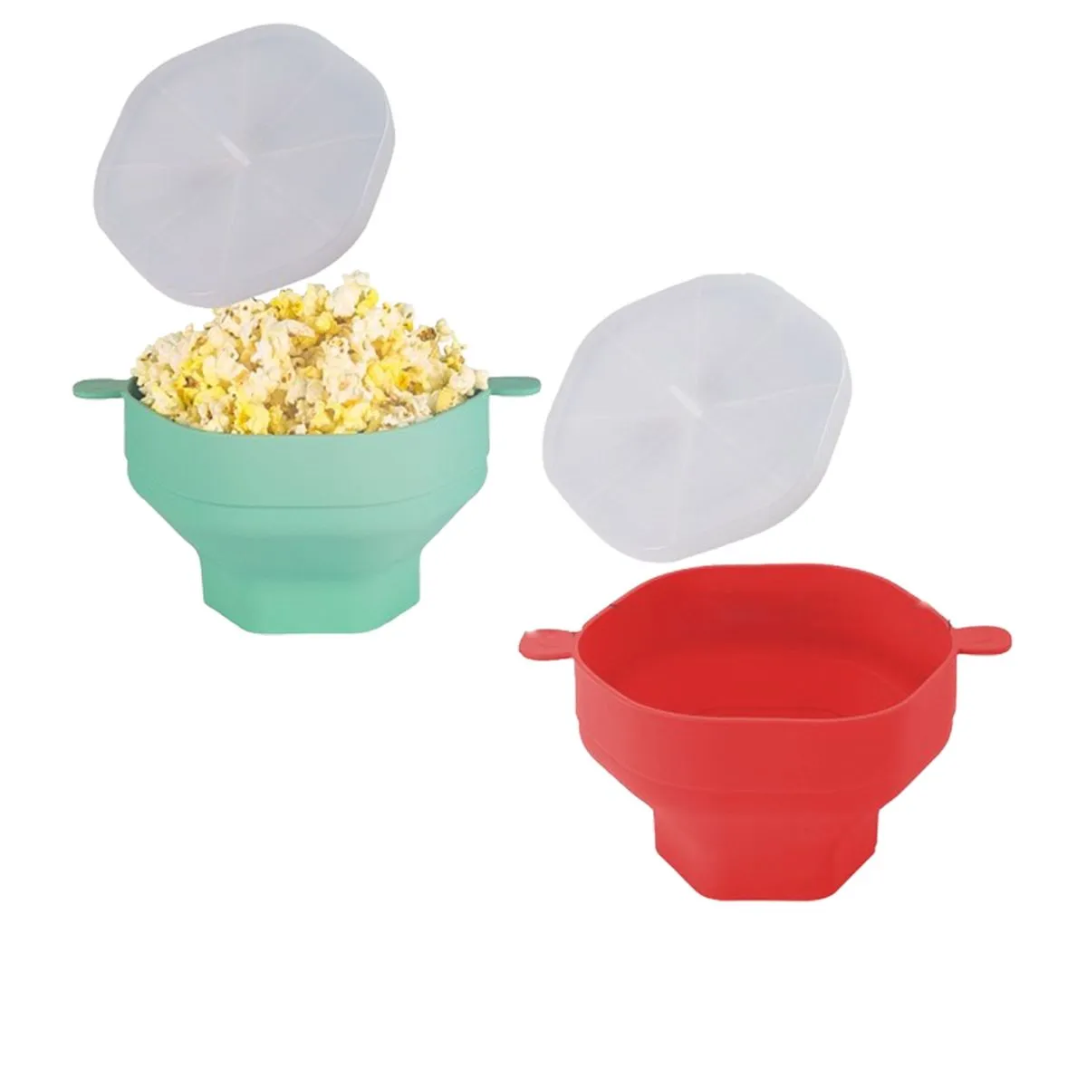 Foldable Microwave Popcorn Bucket - 2 Piece - Red Green