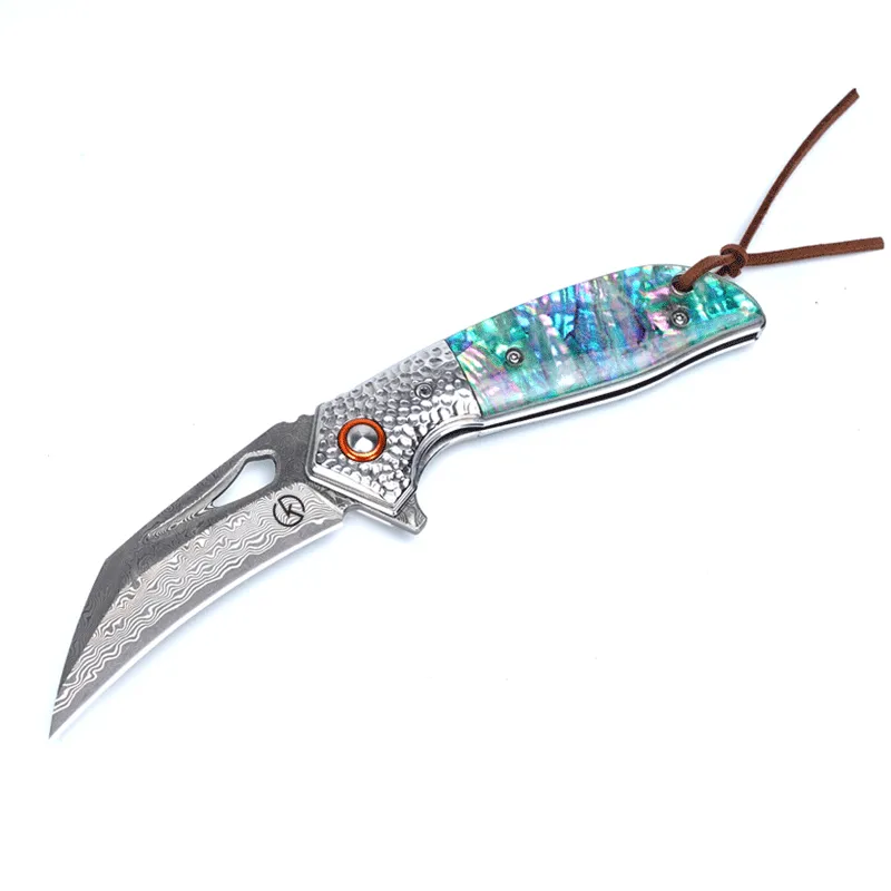 Koch Knives Handmade Hawkbill Stainless Steel Damascus Folding Knife KKJ257 - Abelone