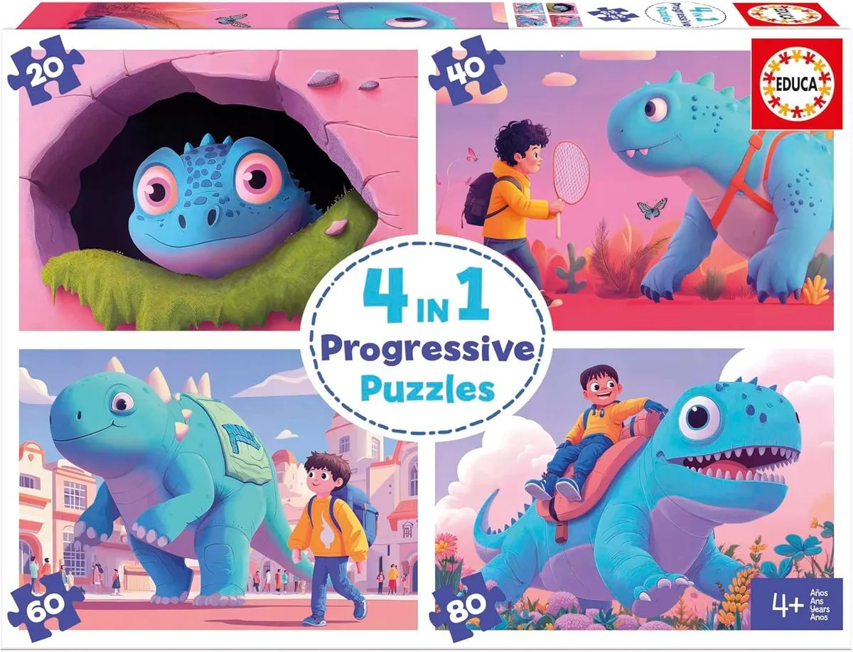 Educa Multi 4 Puzzles - Friendly Dinos - 20,40,60,80 Piece