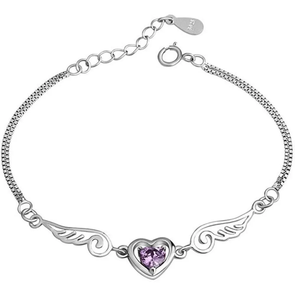 Angel Lover Heart Shaped Silver Plated Bracelet Love Diamond Women and Girl