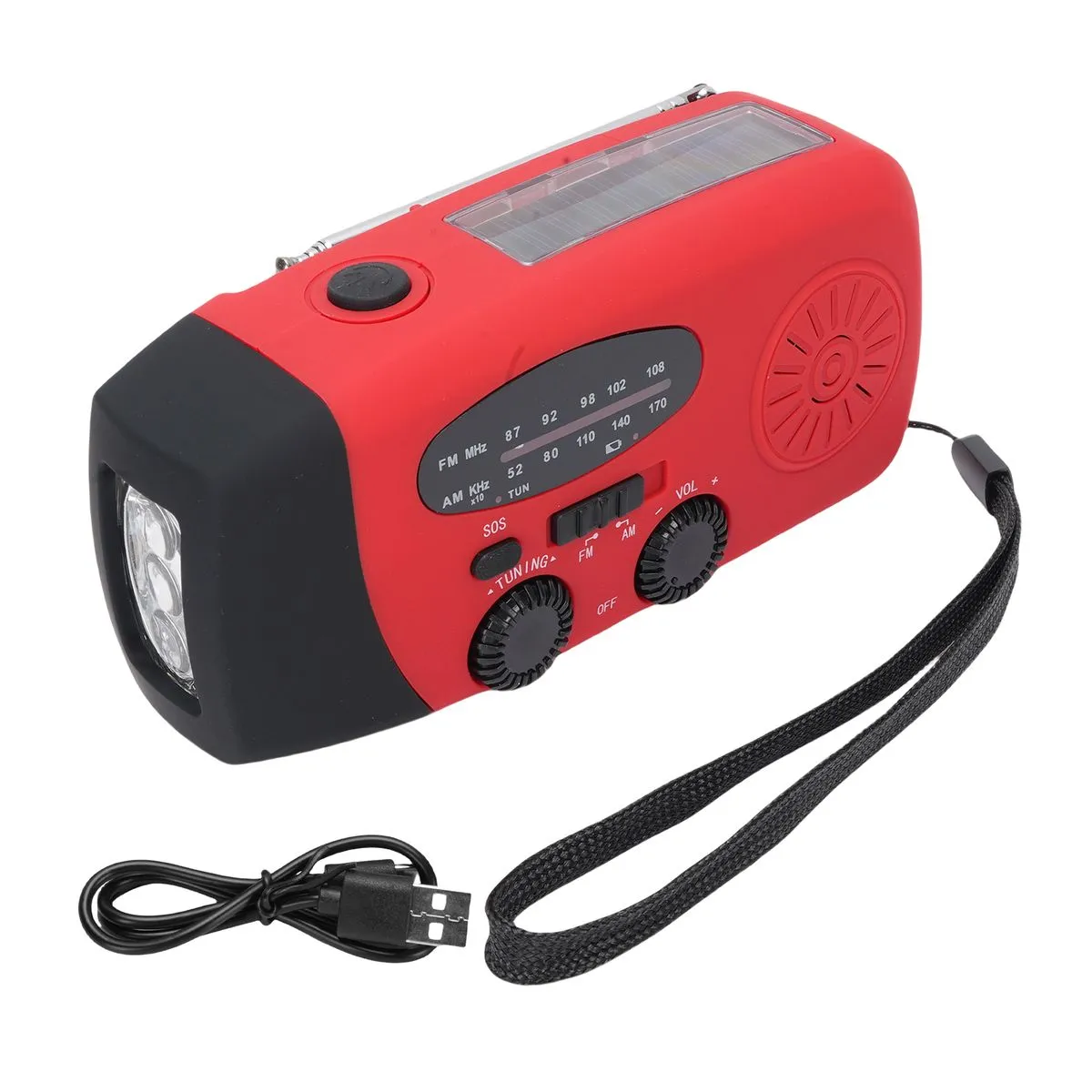 Solar Hand Crank Radio AM FM 2000mAh SOS Alarm Flashlight Red EU