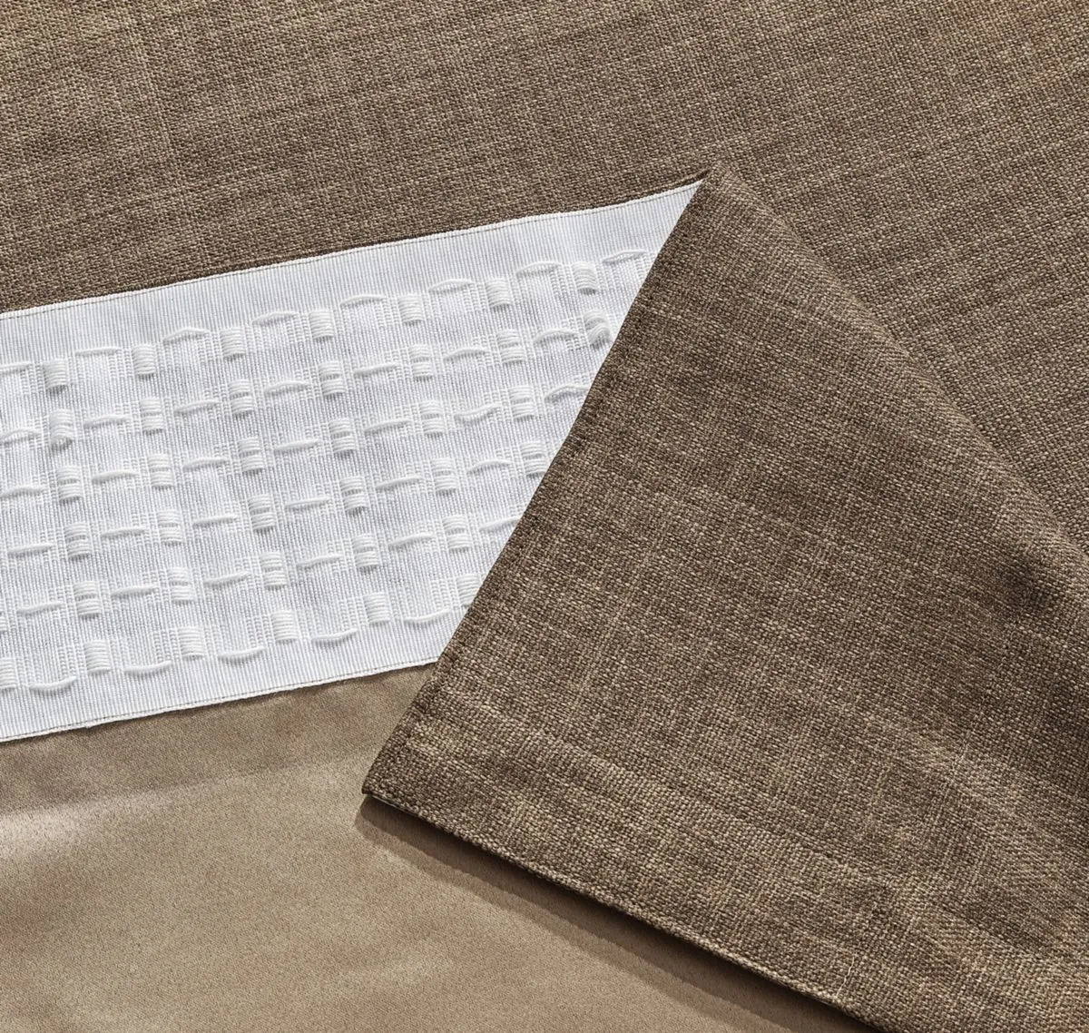 Blackout Plain Bedroom Tape Top Curtains - Brown 