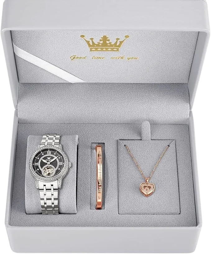 OLEVS Women's Starry Sky Watch Set - Silver & Black