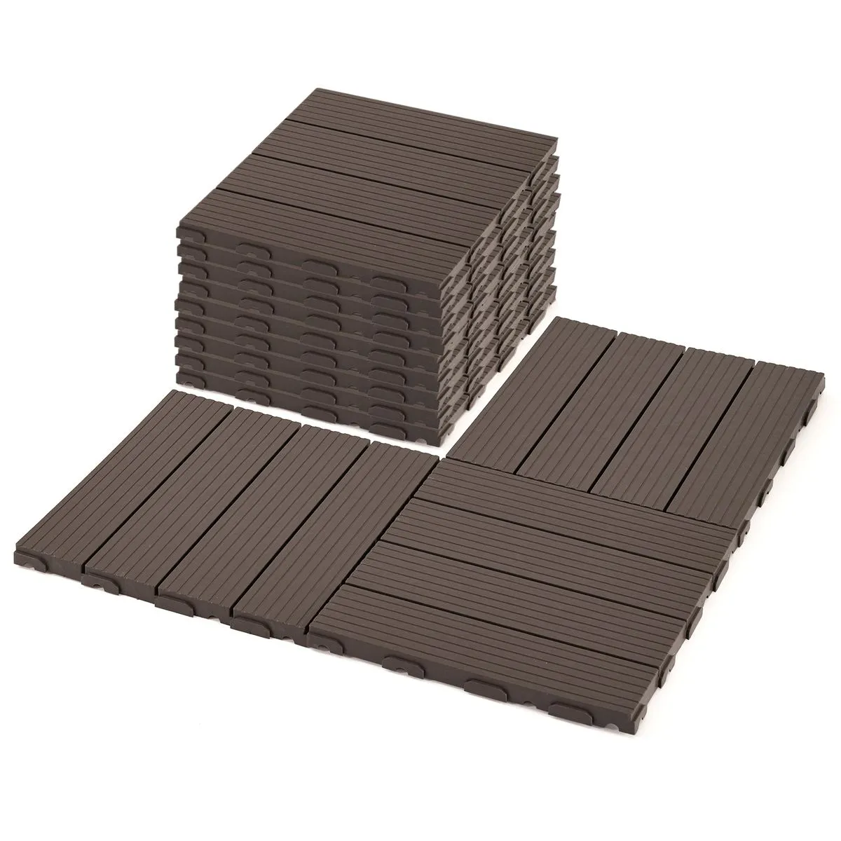 Chenshia 6PC DIY Eco Friendly Interlocking Deck Tile Outdoor Patio Flooring - Brown