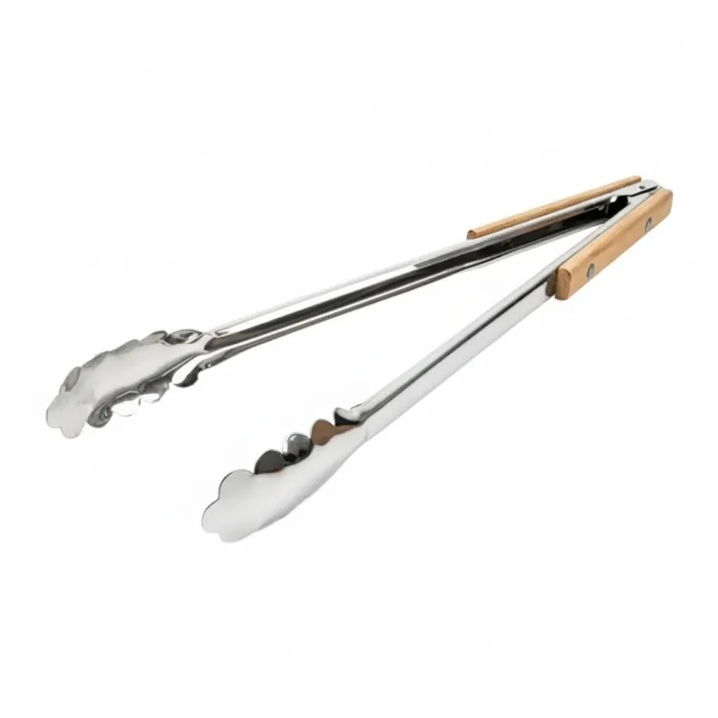 Stainless Steel and Wood Braai Tongs - 400mm Grilling Utensil