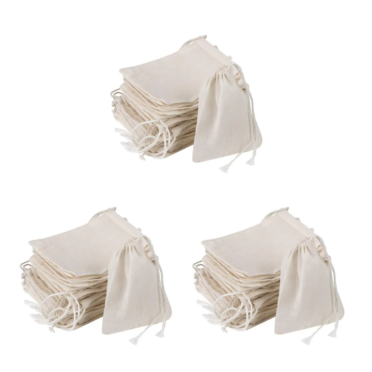 300 Pieces Drawstring Cotton Bags Muslin Bags Tea Brew Bags (4 x 3 Inches)