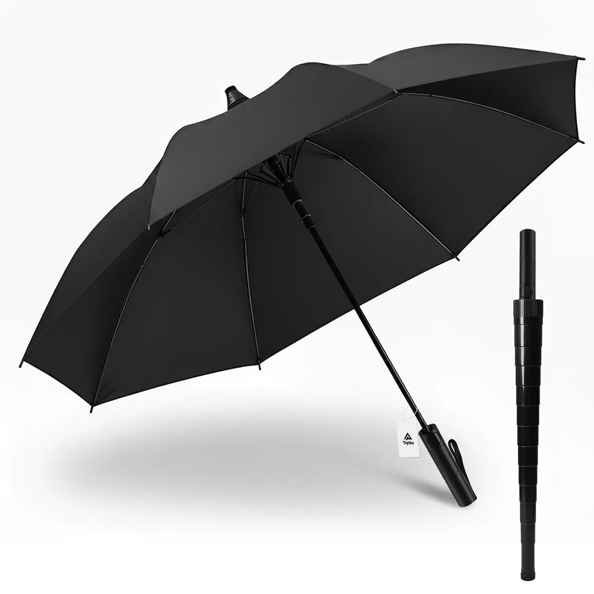 Topika - Umbrella Large Windproof Umbrella For Rain With Waterproof Sleeve - Black