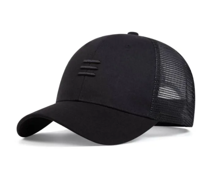 Mens 3 Line Embroidered Baseball Cap - Black