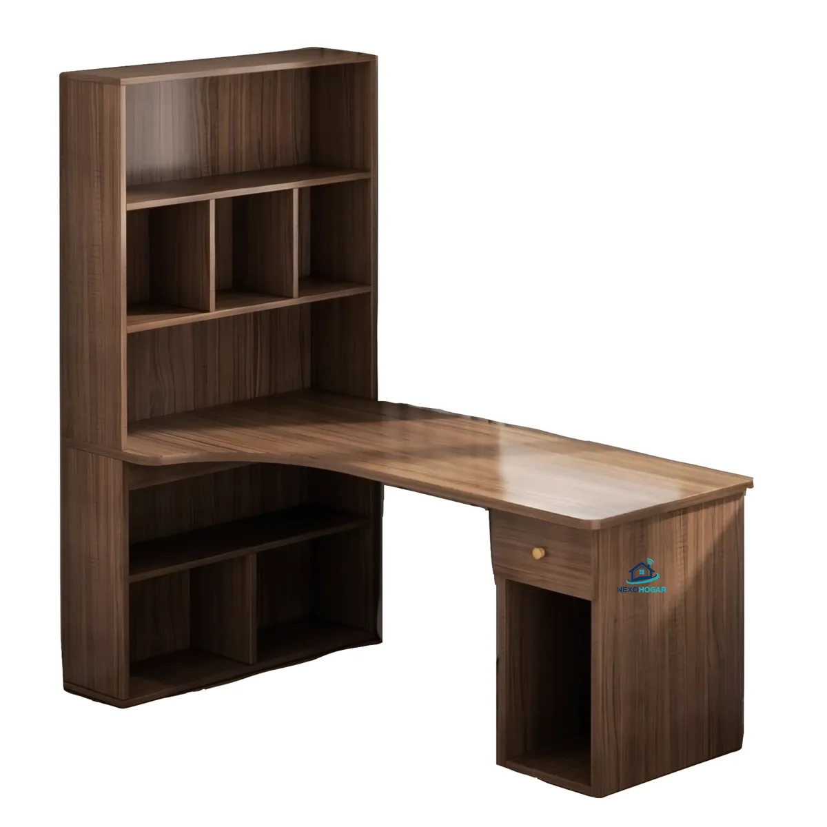 NEXOHOGAR Office Decor Wooden L-Shaped Ergonomic Sedentary Computer Desk - Brown