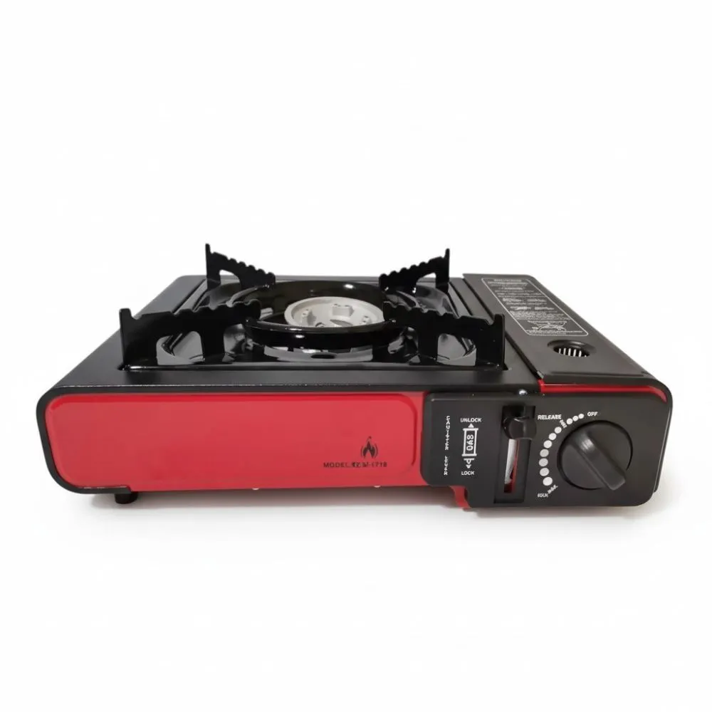 Portable Single-Burner Camping Gas Stove - Red & Black