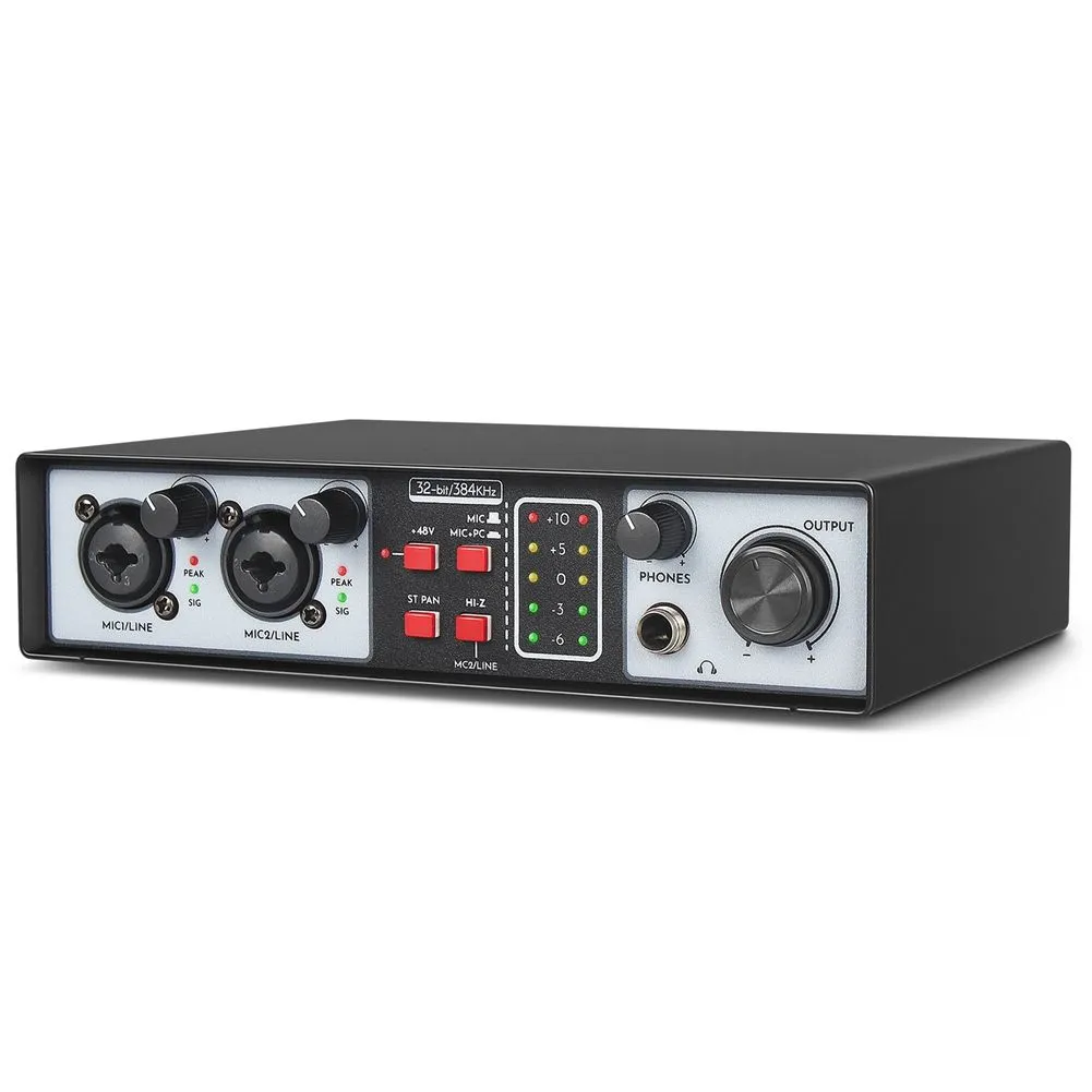 in 2 Out USB Audio Interface Recording Sound Card 32Bit/384KHZ Studio Rec