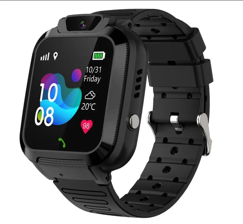Kids Smart Watch - IP68 Waterproof, GPS Tracker, 2MP Camera & SOS - Black