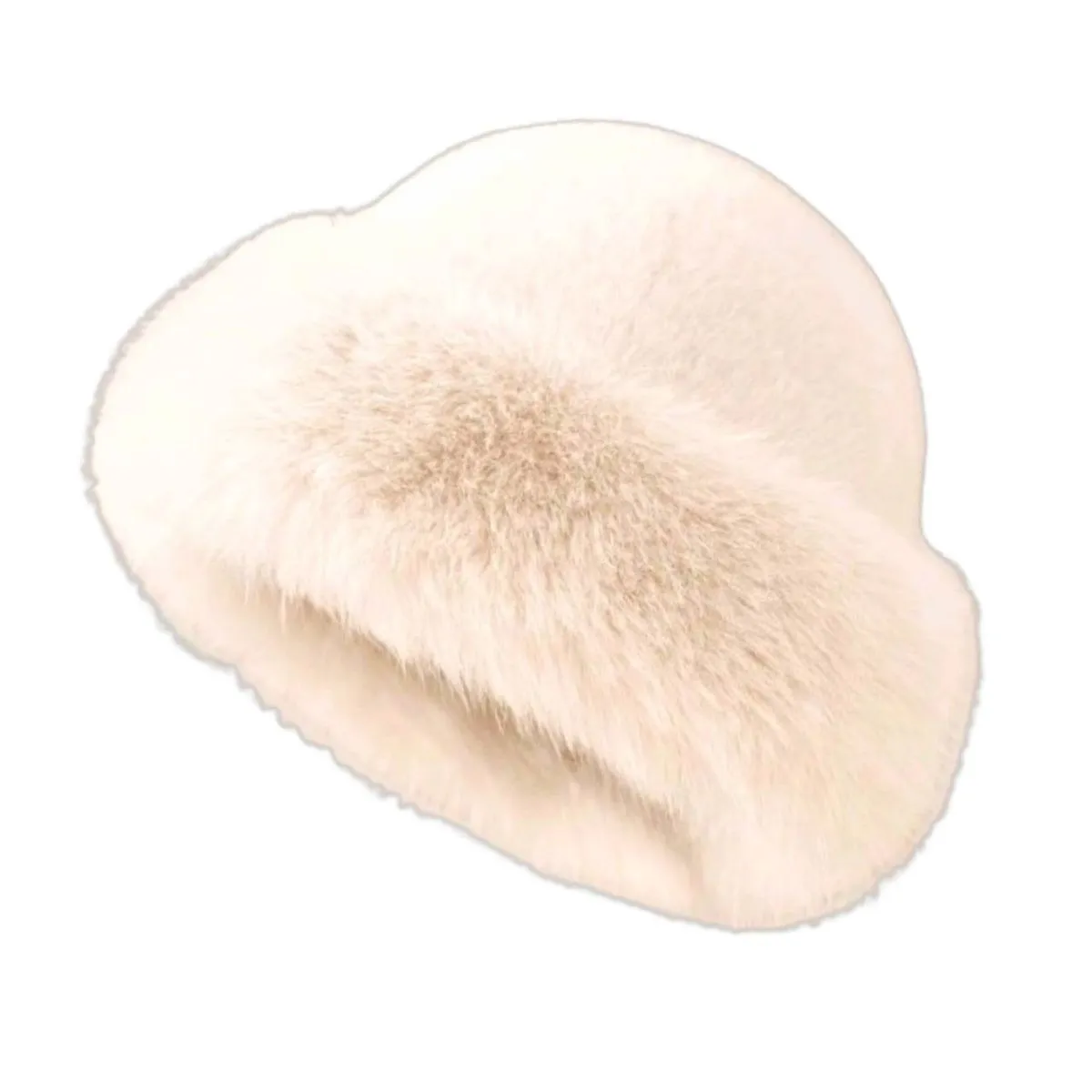 Women's Winter Fluffy Hat -Faux Fur Warm Plush Bucket Hat, Korean Style Cap - Beige