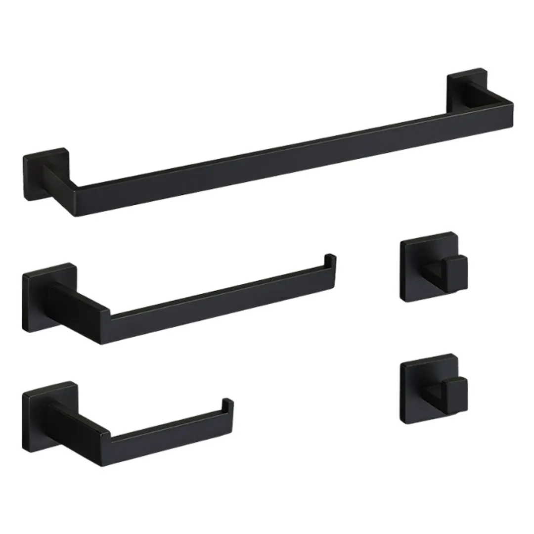 5 Piece Bathroom Accessories Set Hardware Towel Rack Stainless Steel Black