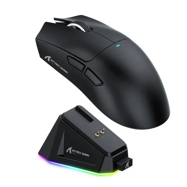 Gaming Mouse with Charging Dock BT 5.2 2.4G Wireless Wired 800-22000 DPI - Black