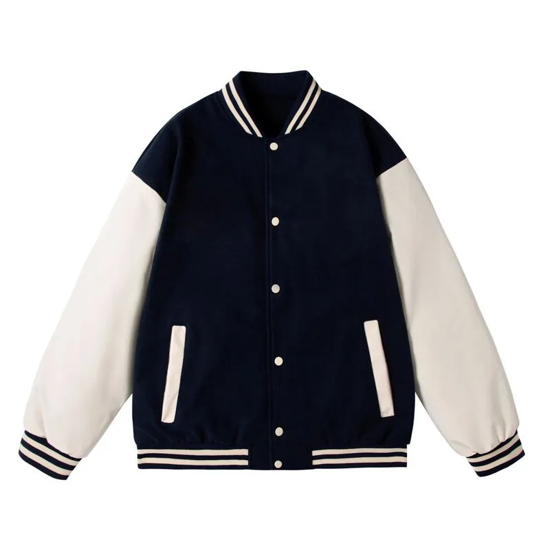 Color Block Striped Rib Varsity Jacket - Blue, White