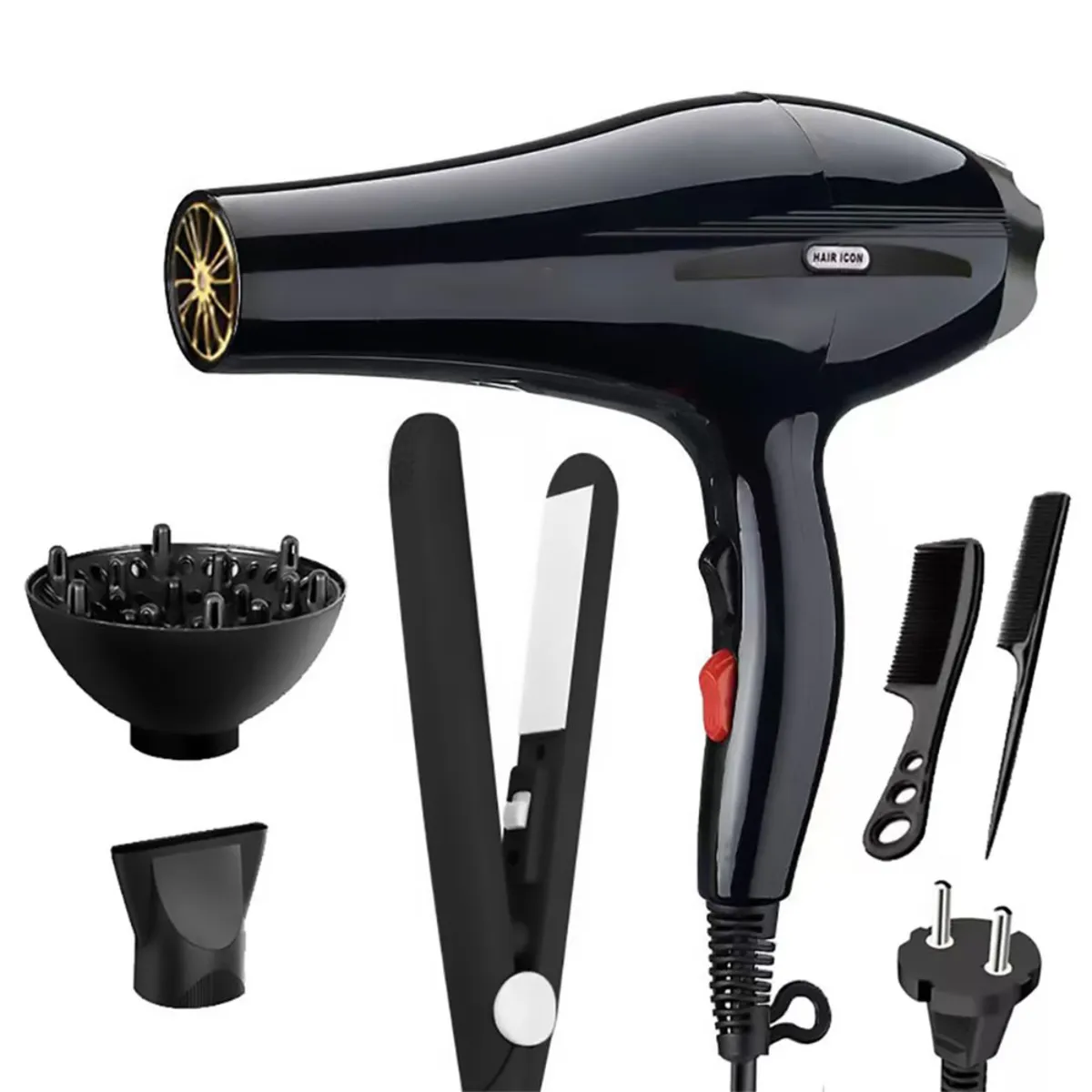 Hair Dryer & Straightener Set Hair Styling with Diffuser Nozzle And Combs