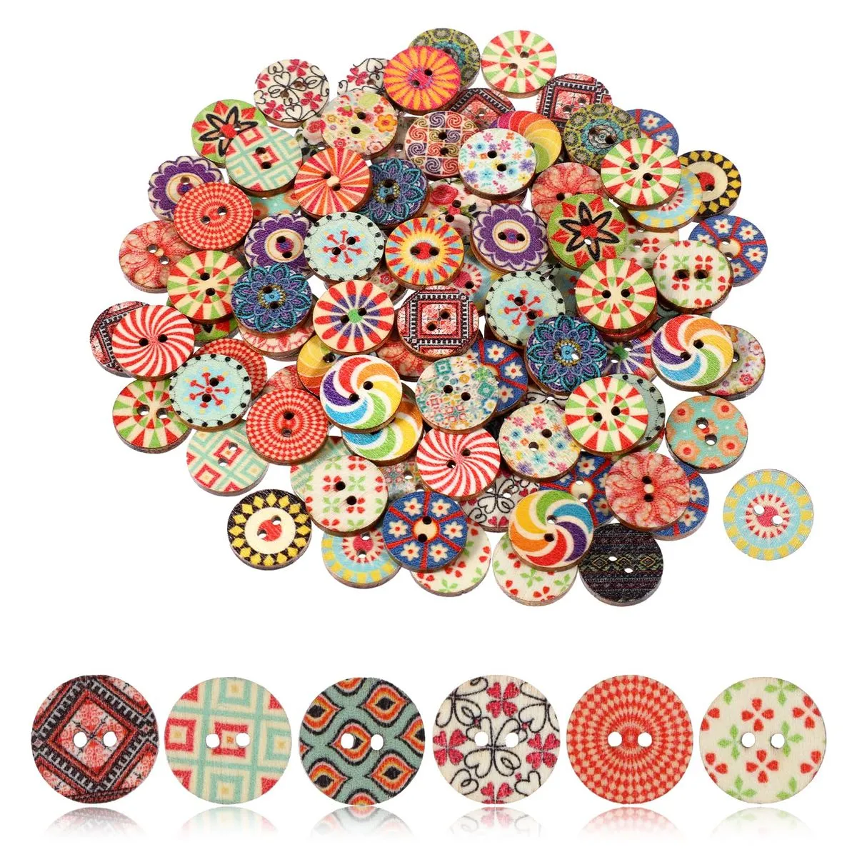 100-Pack Wooden Buttons - Round Vintage DIY Buttons for Sewing & Crafts