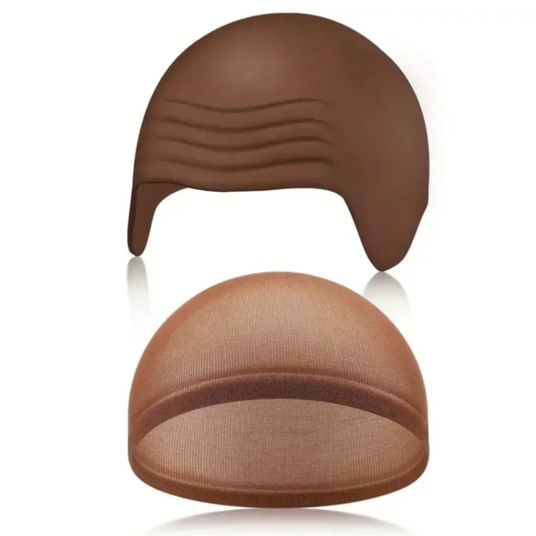Bald Outfit Cosplay Accessories Set with Latex Bald Hat - Brown