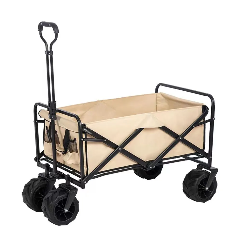 Outdoor All-Terrain Folding Wagon with Big Wheels - Beige