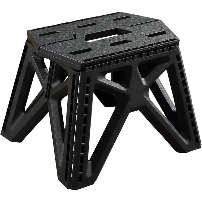 Outdoor Camping Portable Folding Step Stool Chair With Handle - Black