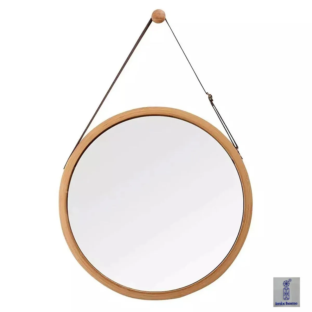 45cm Round Mirrors for Wall Decor, Round Wood Bathroom Bedroom Mirror - Bamboo