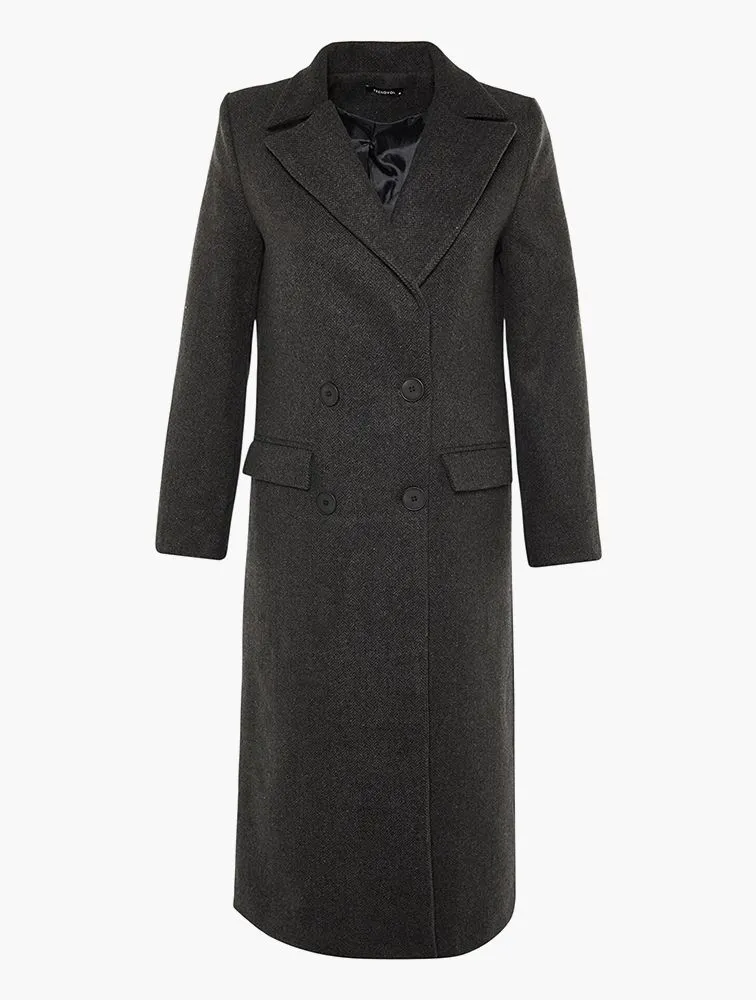 TRENDYOL Herringbone Double Breasted Longline Coat