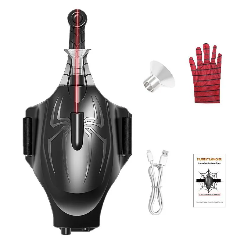 Spider Web Shooter Wrist Toy with Gloves - Superhero Role Play Set - Black