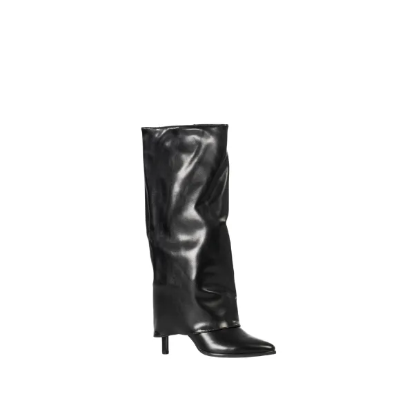 Fold women's sleek knee-high leather boots with slim heels black