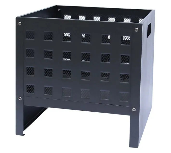 Square Firewood Holder Black Steel Fireplace Wood Storage with Handle