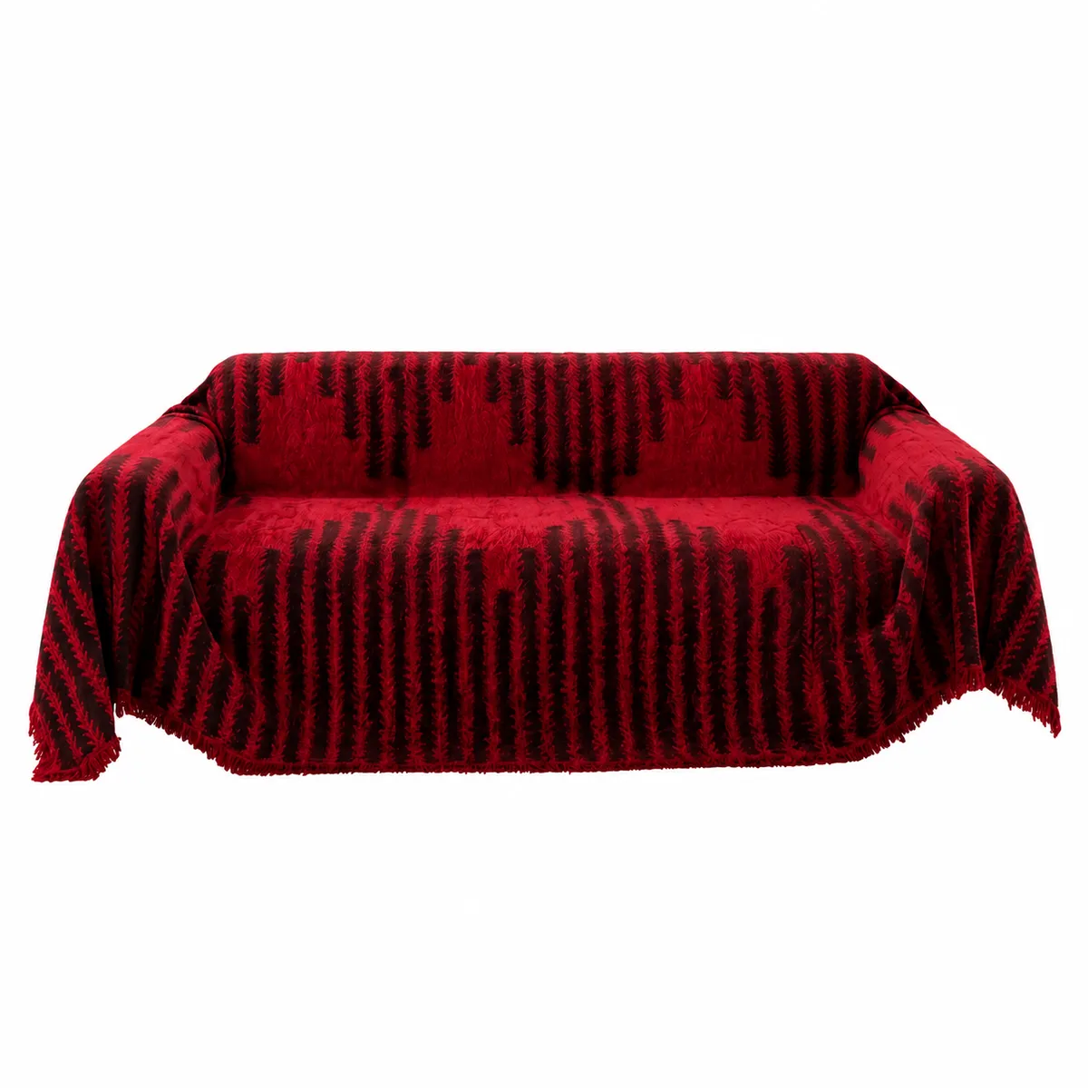 Red-Black Reversible Boho throw Chenille couch cover/ throw Sofa Blanket - 300 cm
