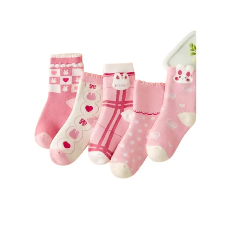 5 Pair Girls PinkWhite Fashion Socks - 1-3 years